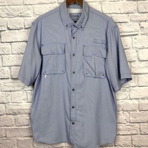 Cabelas Mens Fishing Shirt 4 Most UPF 30 Vented Blue White‎ Houndstooth Large L